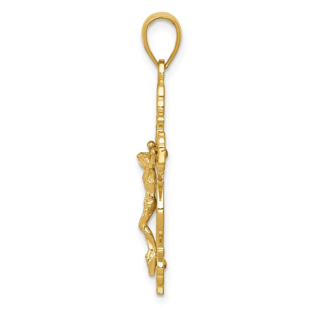 14K Polished Crucifix W/Lace Trim Pendant