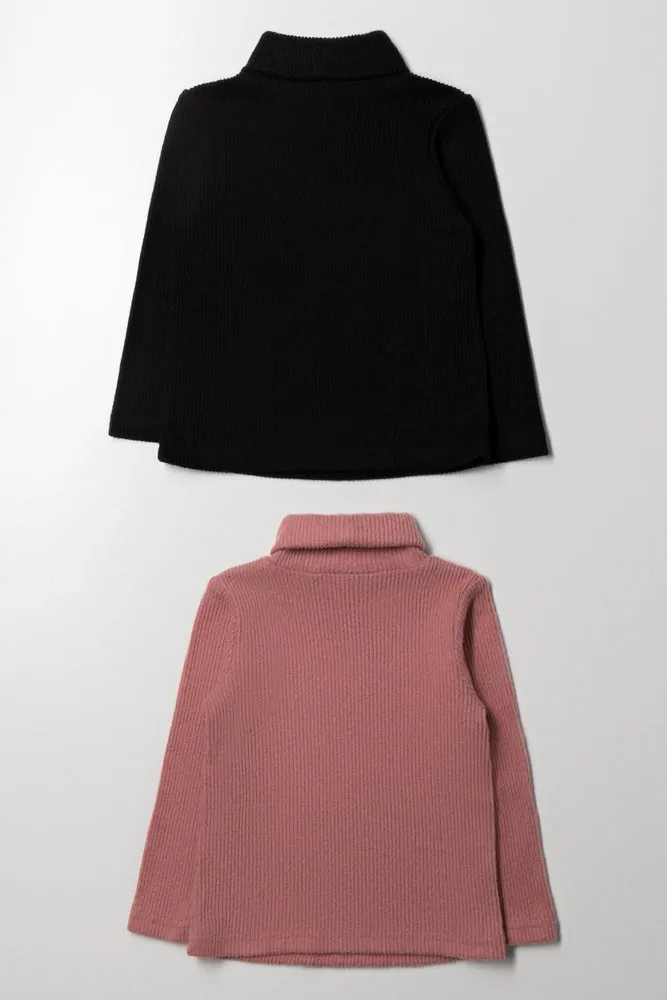 2 Pack Long Sleeve Polonecks Pink And Black