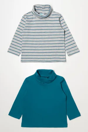 2 Pack Stripe Polonecks Green And Grey