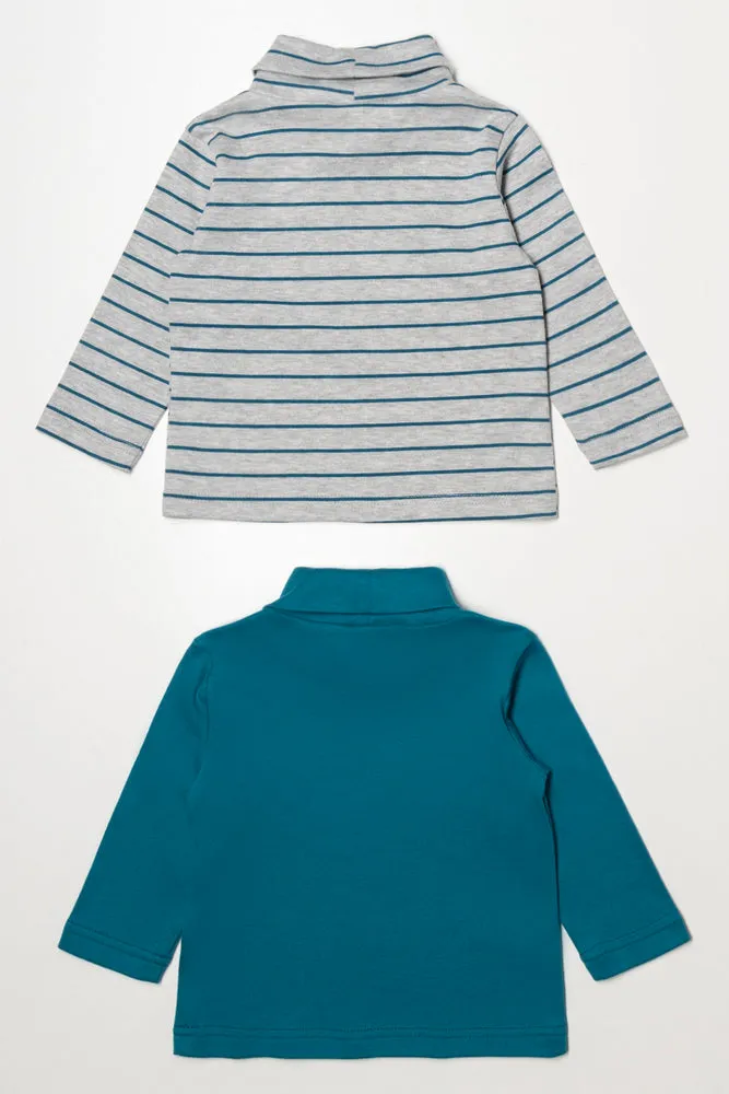 2 Pack Stripe Polonecks Green And Grey