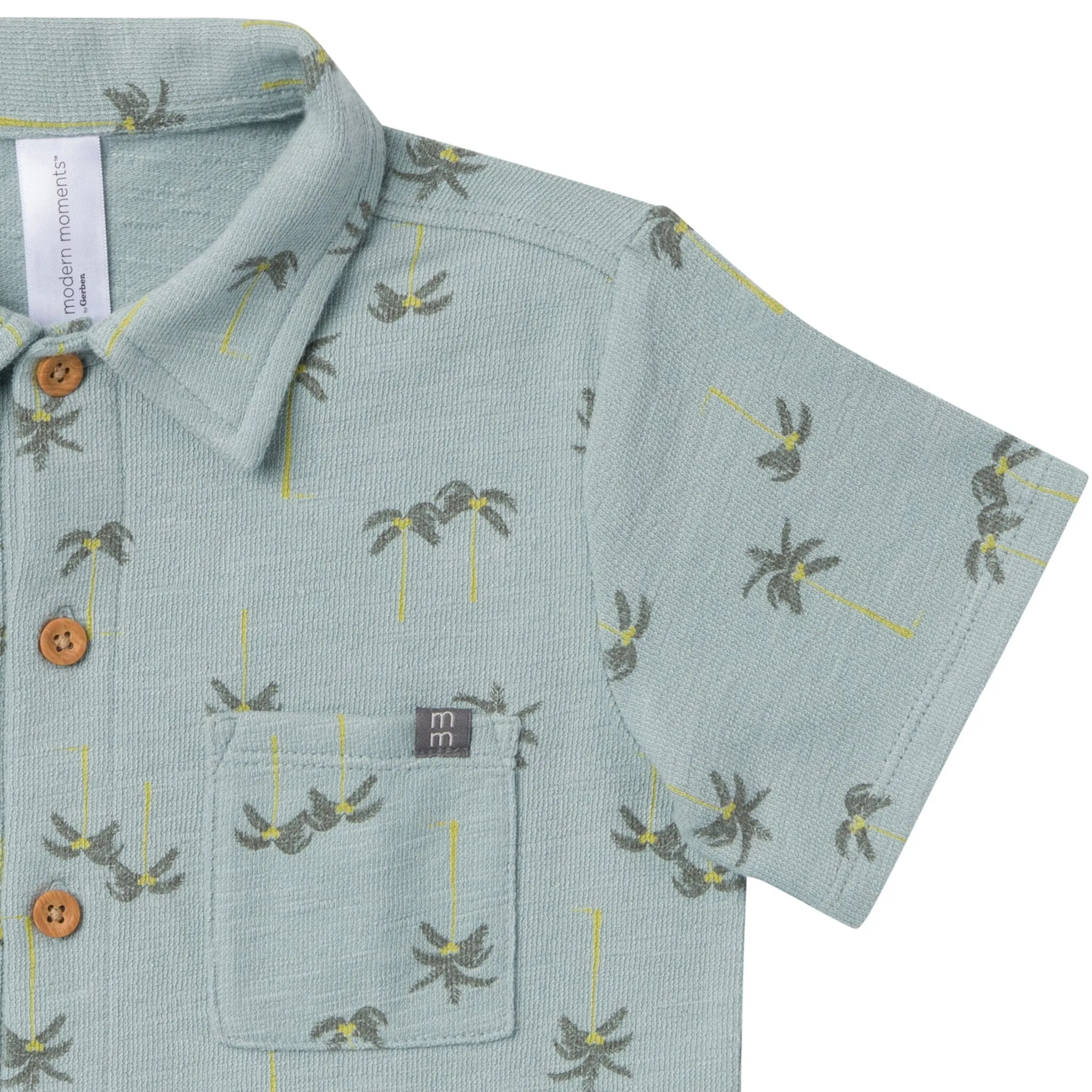 2-Piece Infant & Toddler Boys Blue Palms Button Front Shirt and Shorts Set