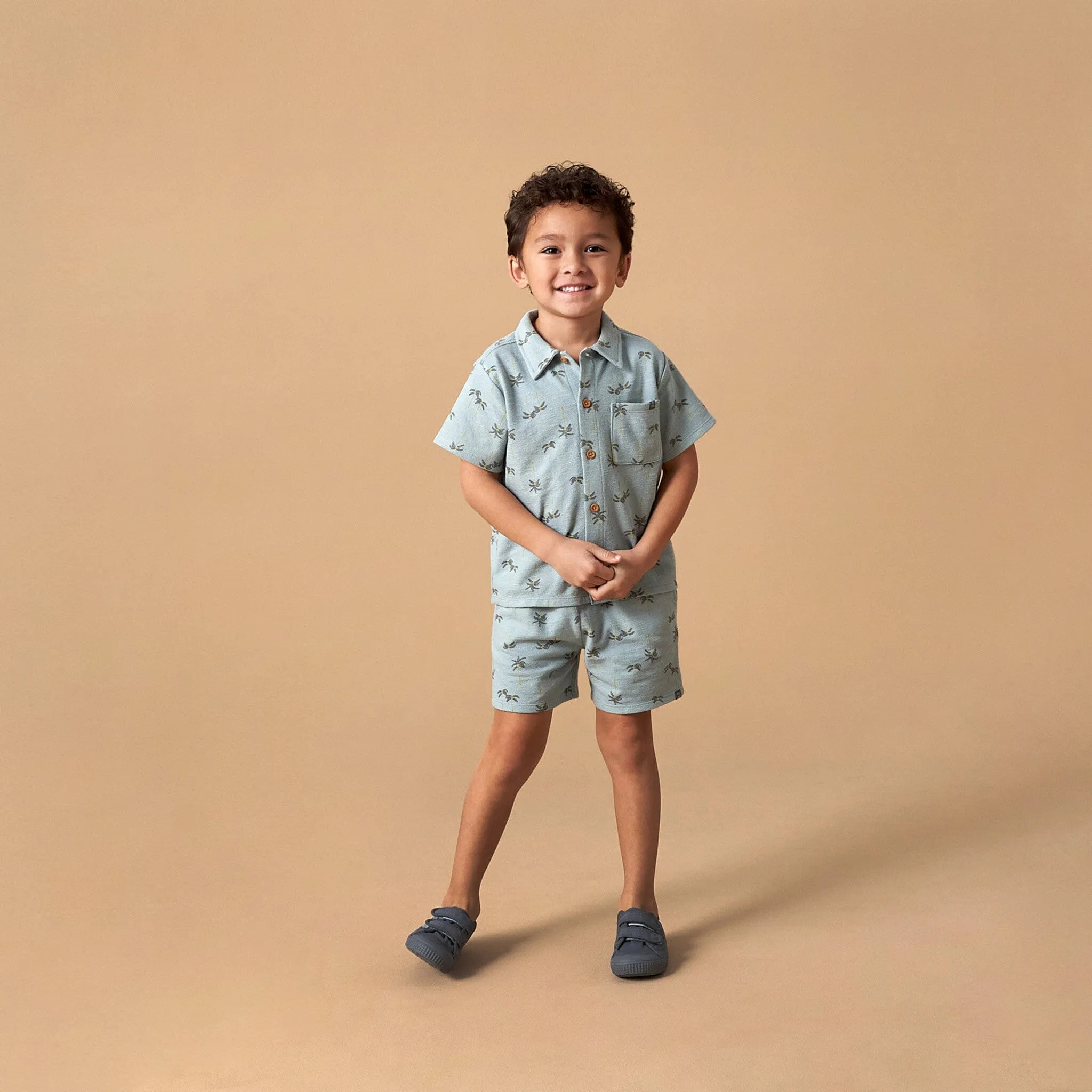 2-Piece Infant & Toddler Boys Blue Palms Button Front Shirt and Shorts Set