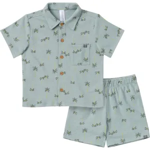 2-Piece Infant & Toddler Boys Blue Palms Button Front Shirt and Shorts Set