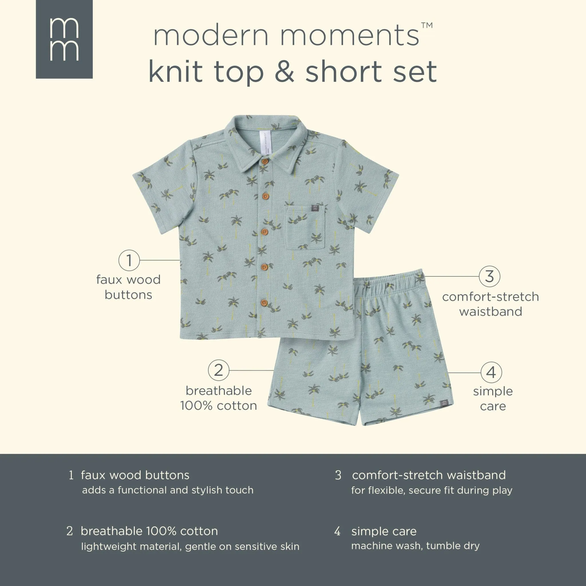 2-Piece Infant & Toddler Boys Blue Palms Button Front Shirt and Shorts Set