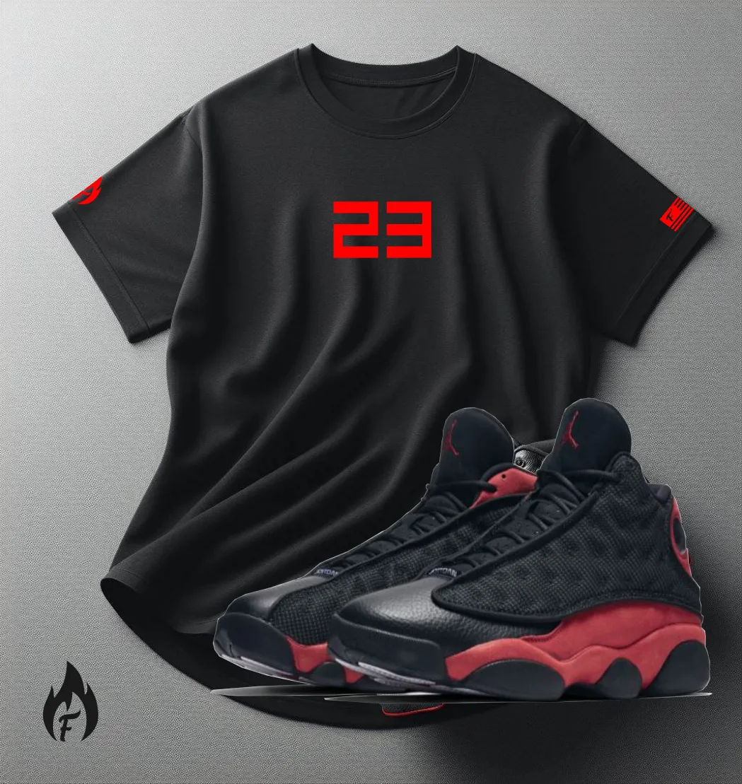 23 T-Shirt To Match Air Jordan Retro 13 Bred Men's Sneaker Matching Black Streetwear Tees