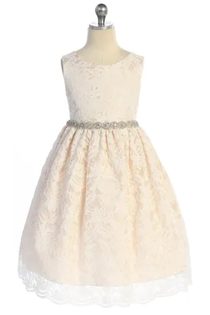 526-A Lace V Back Bow Dress w/ Rhinestone Trim
