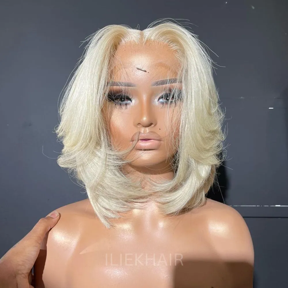 613 Blonde Layered Cut Straight Bob Lace Closure Wig