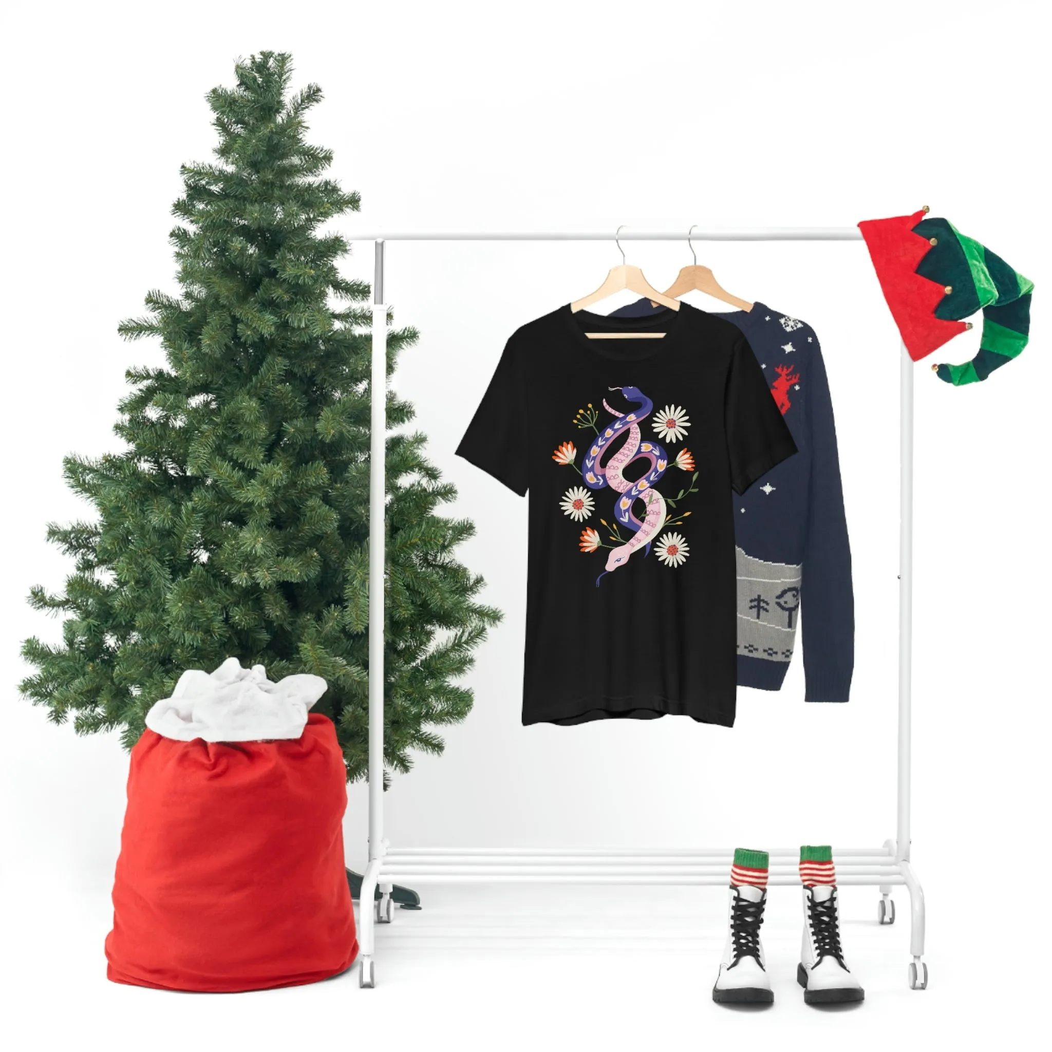 69 Snakes with Flowers Black T-Shirt, Unisex Jersey Short Sleeve Tee