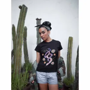 69 Snakes with Flowers Black T-Shirt, Unisex Jersey Short Sleeve Tee