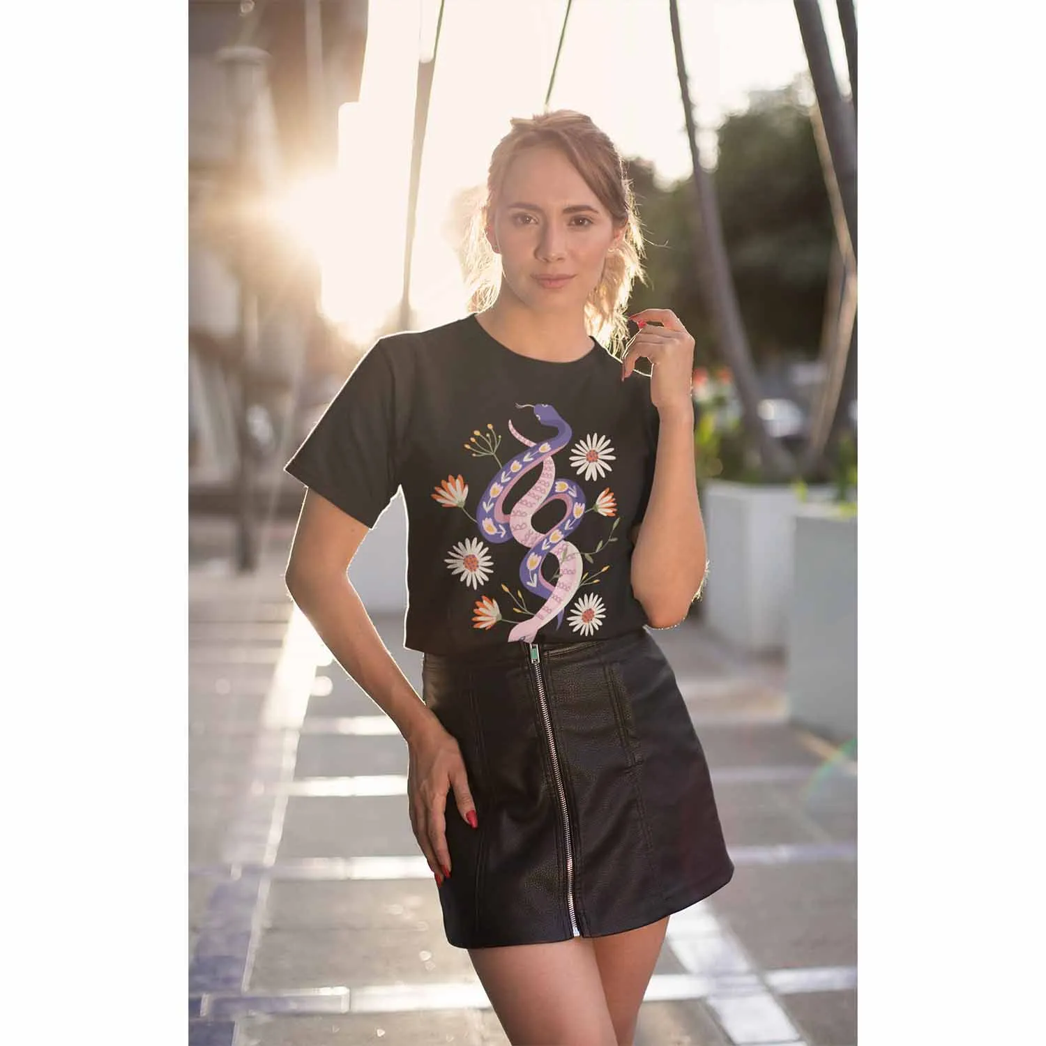 69 Snakes with Flowers Black T-Shirt, Unisex Jersey Short Sleeve Tee