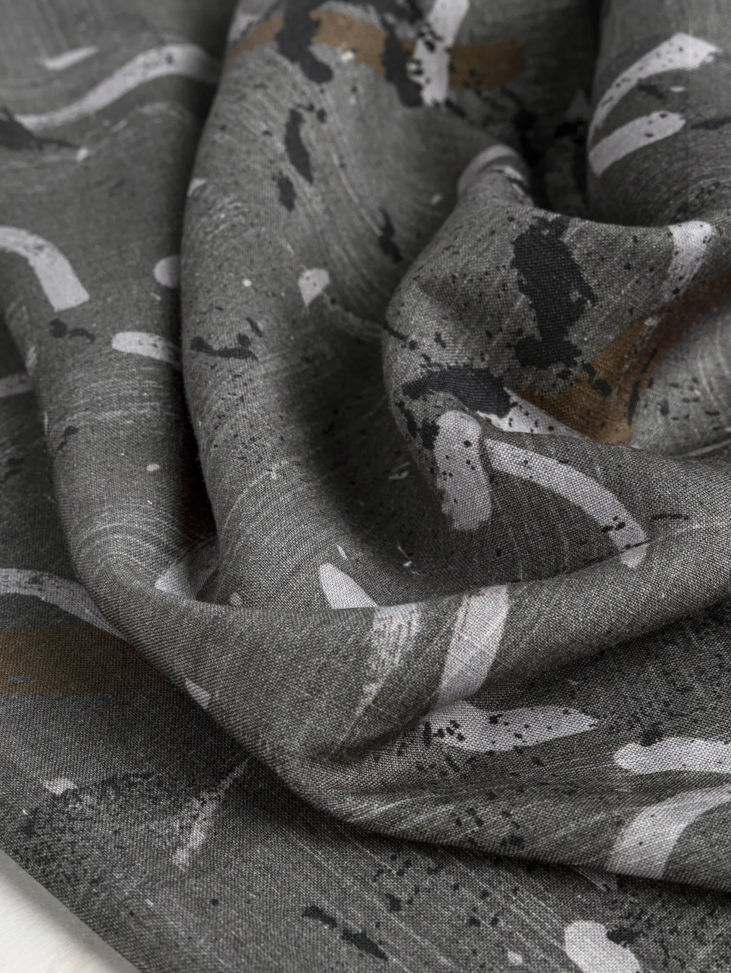 Abstract Brushstroke Linen Viscose Deadstock - Green - Swatch