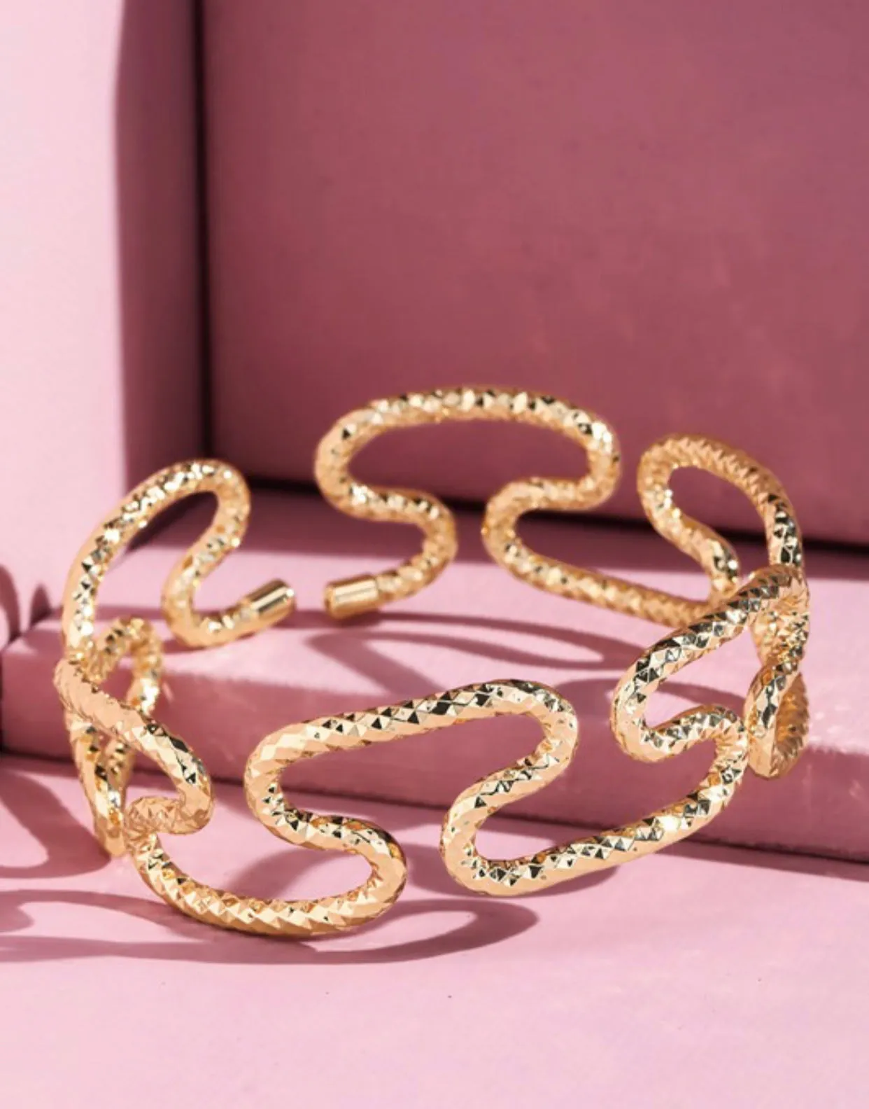 Abstract Textured Gold Metal Bracelet