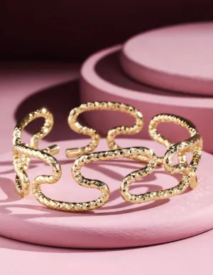 Abstract Textured Gold Metal Bracelet