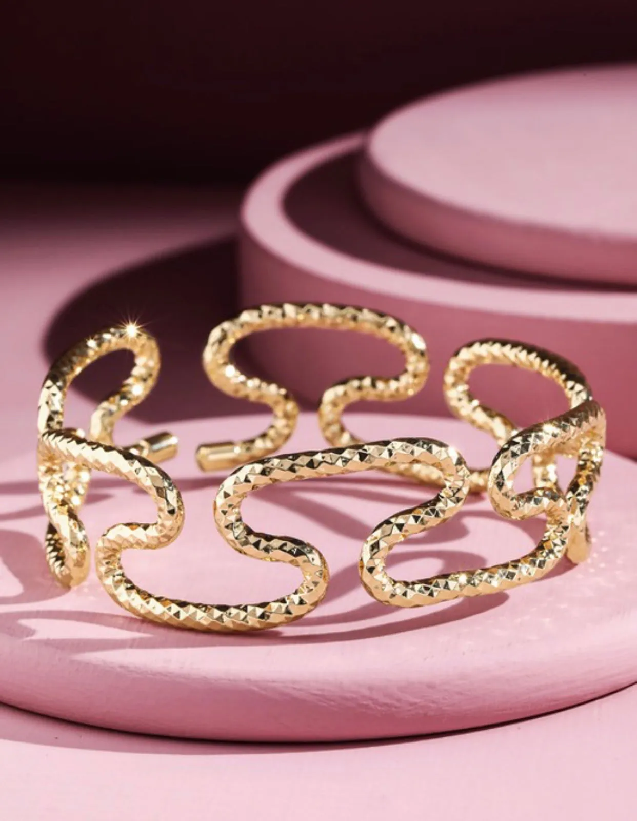 Abstract Textured Gold Metal Bracelet
