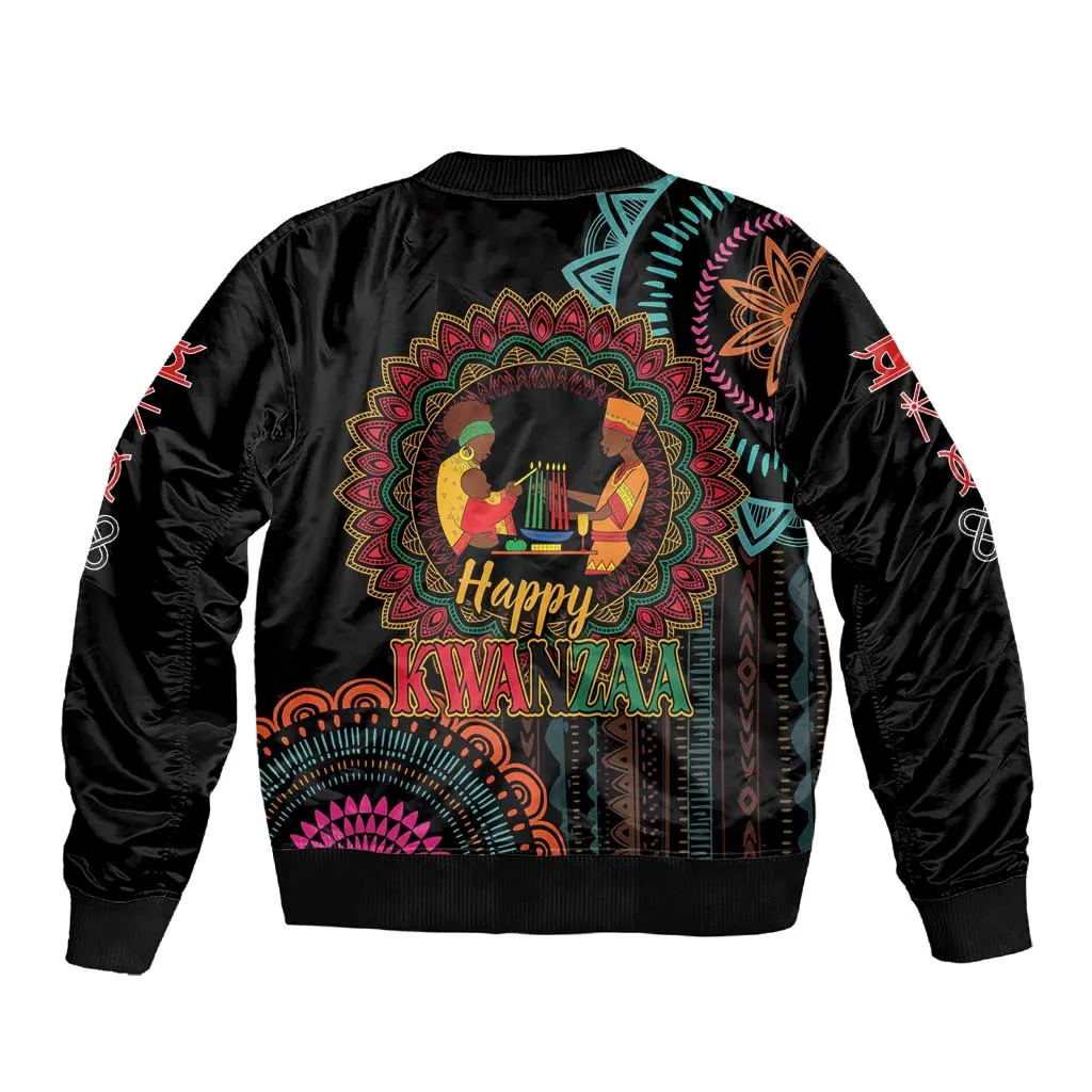 Africa Happy Kwanzaa Sleeve Zip Bomber Jacket Nguzo Saba LT7