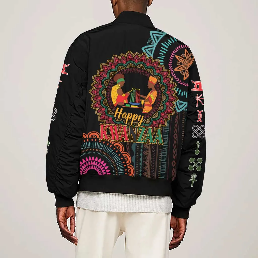 Africa Happy Kwanzaa Sleeve Zip Bomber Jacket Nguzo Saba LT7