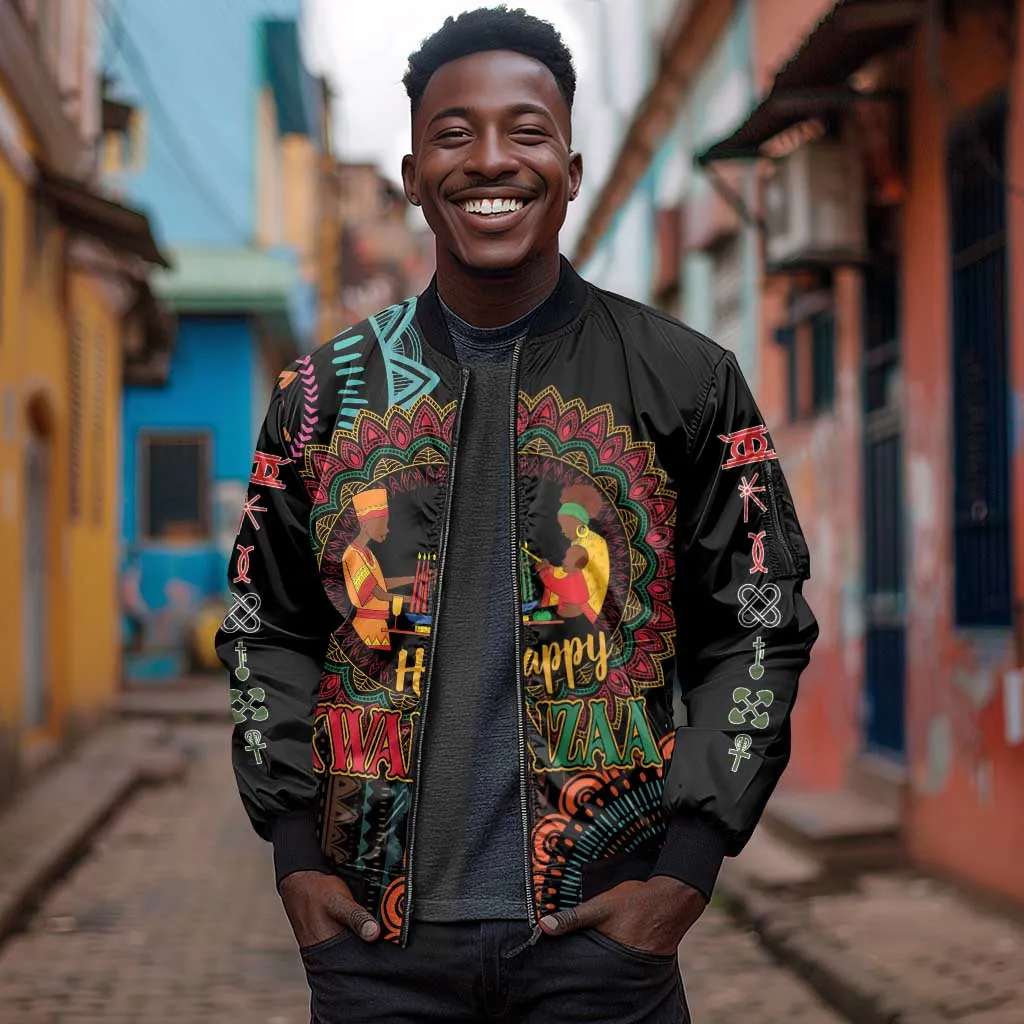 Africa Happy Kwanzaa Sleeve Zip Bomber Jacket Nguzo Saba LT7
