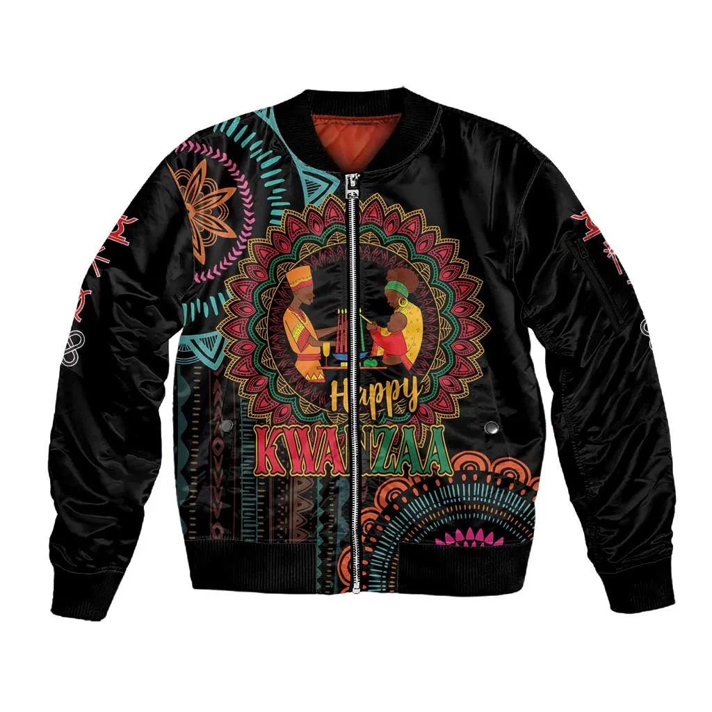 Africa Happy Kwanzaa Sleeve Zip Bomber Jacket Nguzo Saba LT7