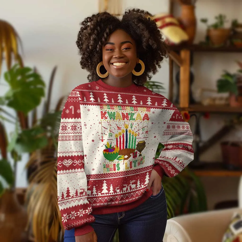 African American Xmas Kwanzaa Is Lit Ugly Christmas Sweater TS09