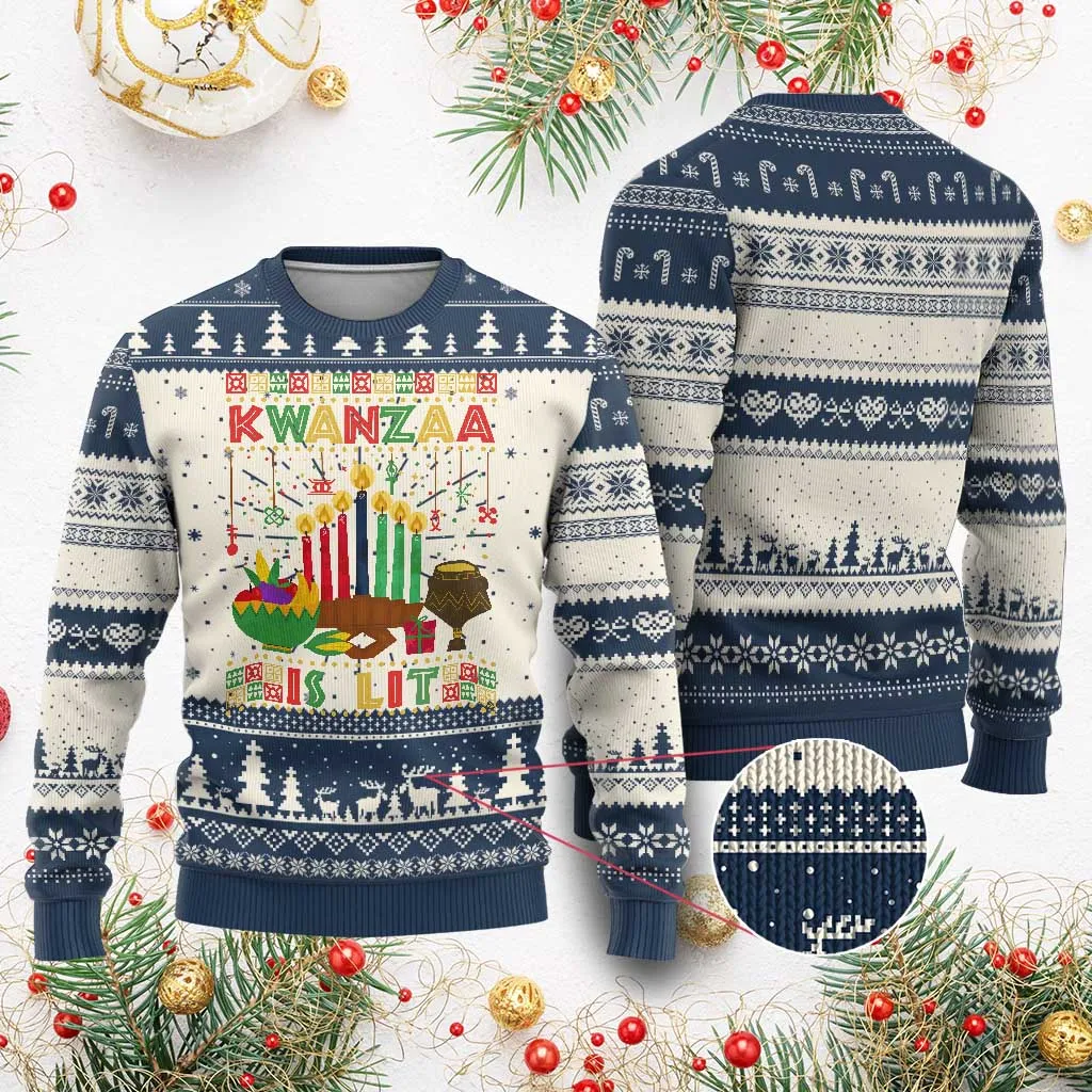 African American Xmas Kwanzaa Is Lit Ugly Christmas Sweater TS09