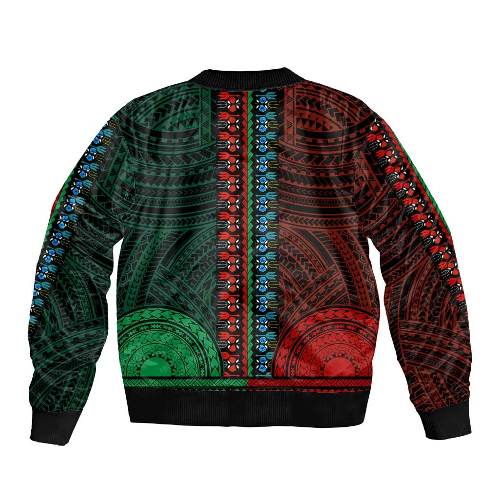 African Dashiki and Polynesian Pattern Bomber Jacket Half Green-Red LT9
