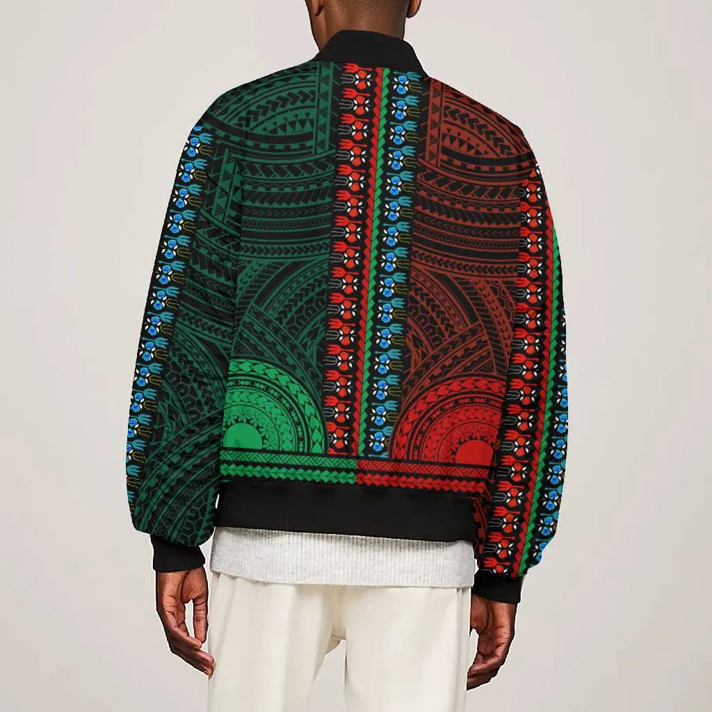 African Dashiki and Polynesian Pattern Bomber Jacket Half Green-Red LT9