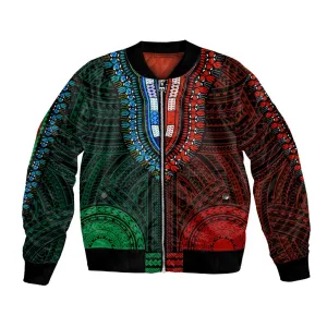 African Dashiki and Polynesian Pattern Bomber Jacket Half Green-Red LT9