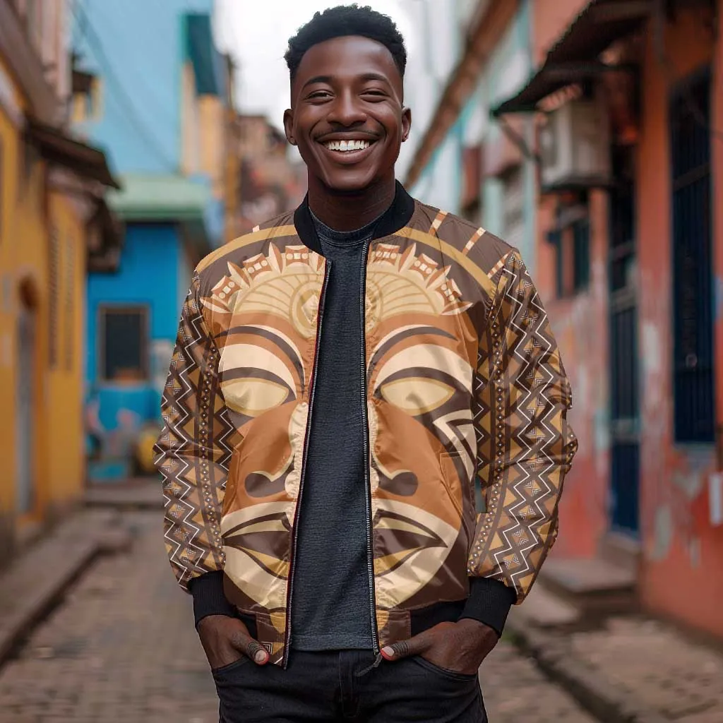 African Mask Printed Mudcloth Bomber Jacket Afro Bogolan DT03