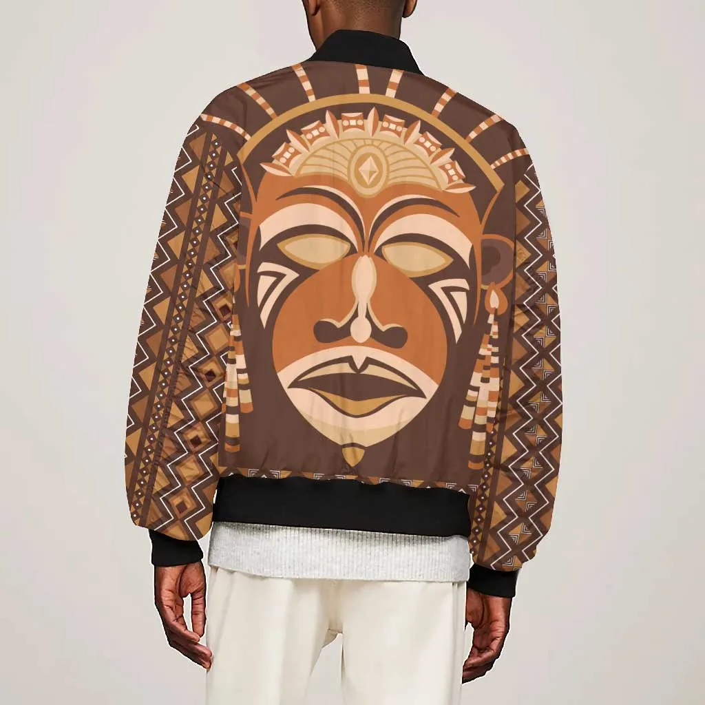 African Mask Printed Mudcloth Bomber Jacket Afro Bogolan DT03