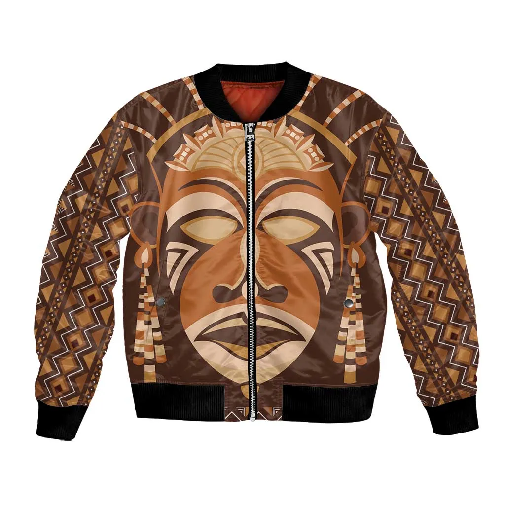 African Mask Printed Mudcloth Bomber Jacket Afro Bogolan DT03