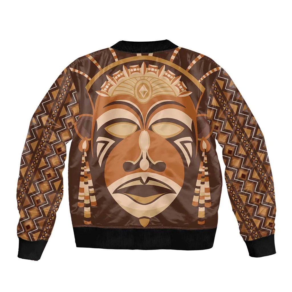 African Mask Printed Mudcloth Bomber Jacket Afro Bogolan DT03
