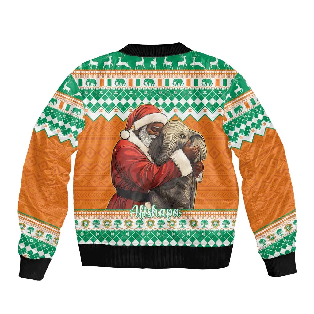 Afro Ivory Coast Christmas Bomber Jacket Black Santa Afishapa - African Pattern LT15
