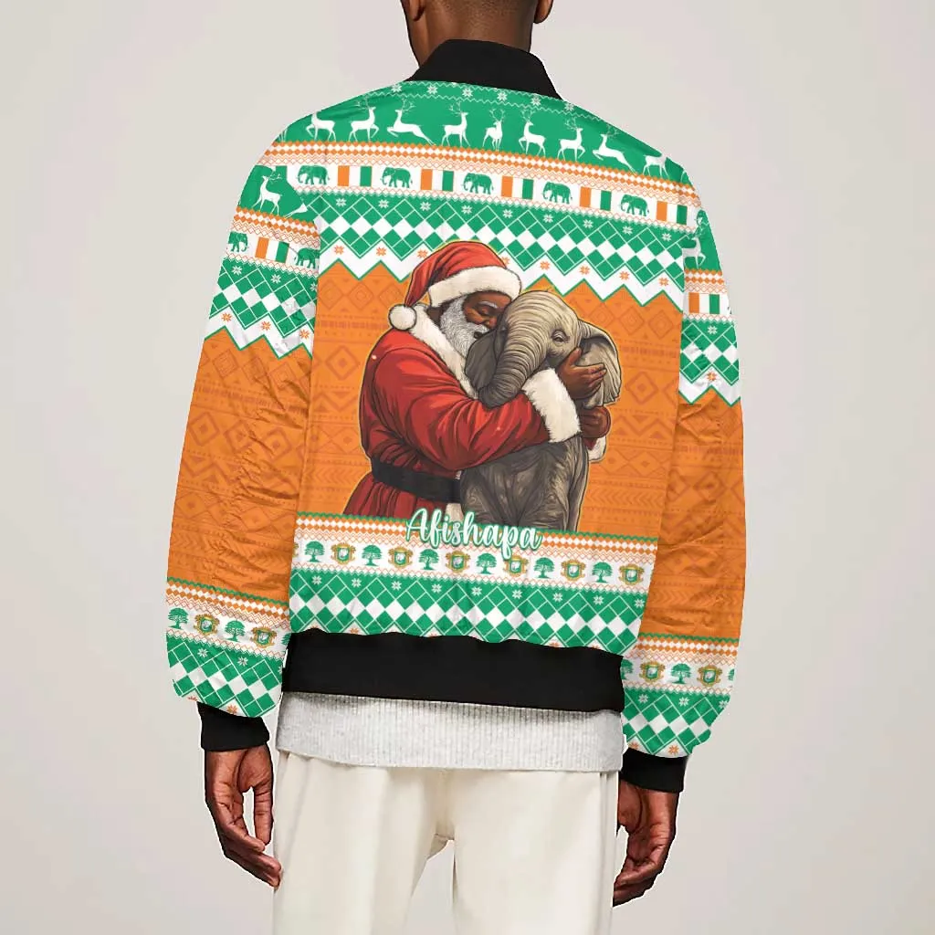 Afro Ivory Coast Christmas Bomber Jacket Black Santa Afishapa - African Pattern LT15