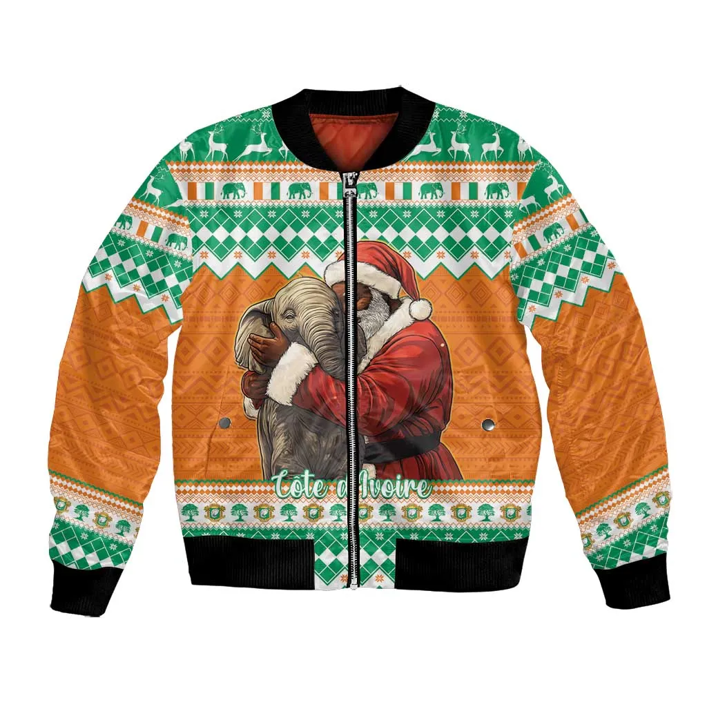 Afro Ivory Coast Christmas Bomber Jacket Black Santa Afishapa - African Pattern LT15