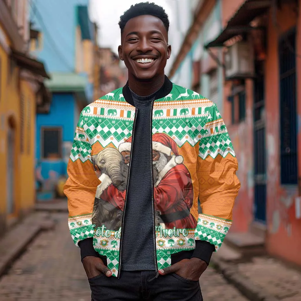 Afro Ivory Coast Christmas Bomber Jacket Black Santa Afishapa - African Pattern LT15
