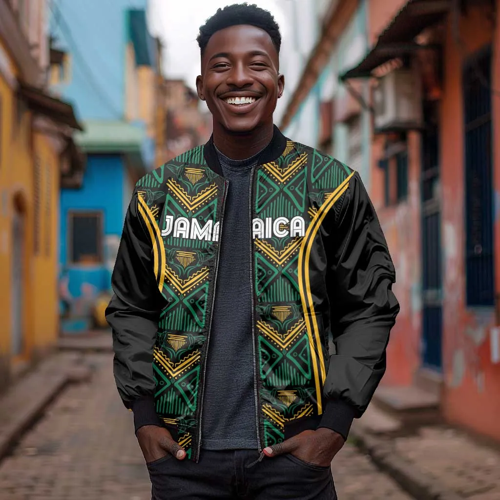 Afro-Jamaica Custom Bomber Jacket Reggae Boyz Ethnic Motifs LT7