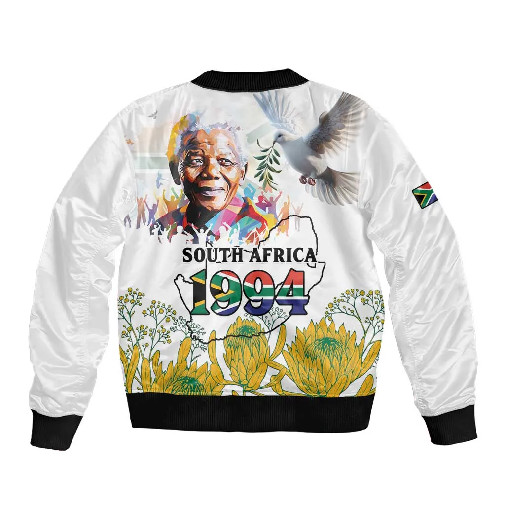Afro South Africa Freedom Day Sleeve Zip Bomber Jacket Nelson Mandela LT15