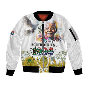 Afro South Africa Freedom Day Sleeve Zip Bomber Jacket Nelson Mandela LT15