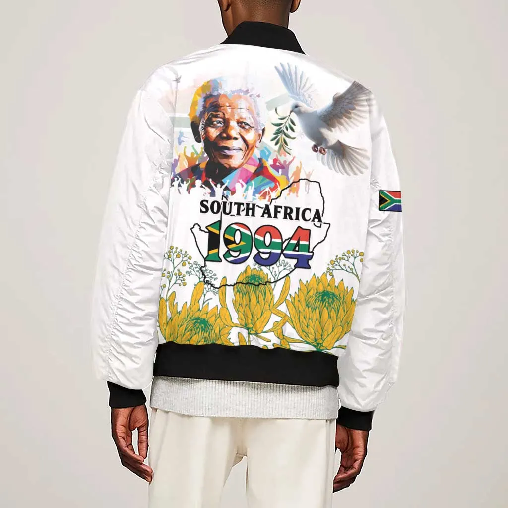 Afro South Africa Freedom Day Sleeve Zip Bomber Jacket Nelson Mandela LT15