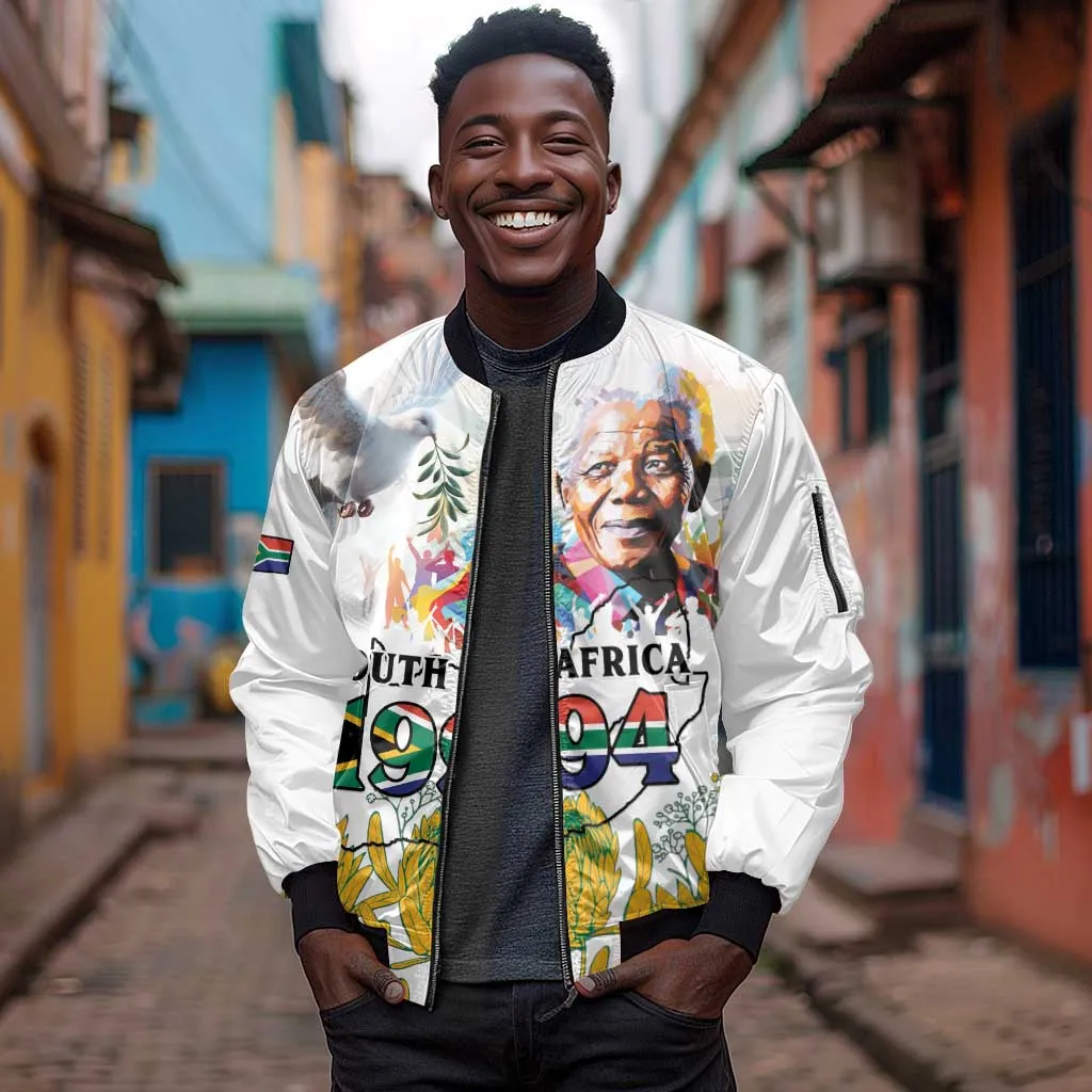 Afro South Africa Freedom Day Sleeve Zip Bomber Jacket Nelson Mandela LT15