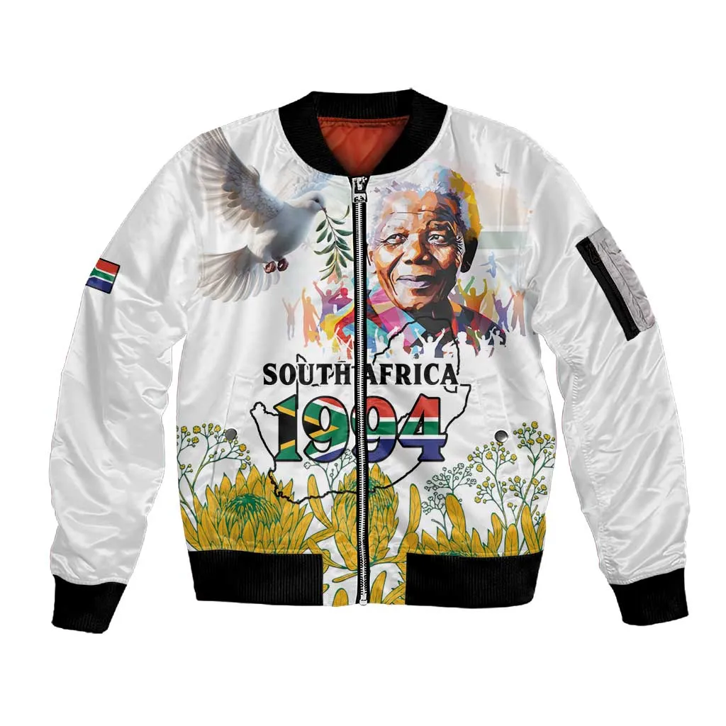 Afro South Africa Freedom Day Sleeve Zip Bomber Jacket Nelson Mandela LT15