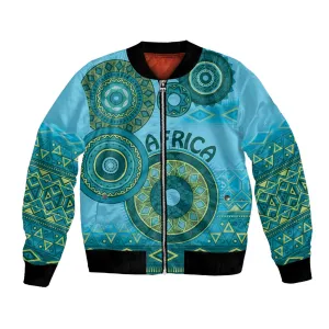 Afro Tribal Traditional Pattern Bomber Jacket Blue Motif LT9