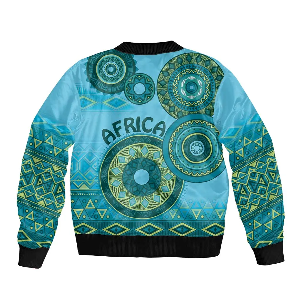 Afro Tribal Traditional Pattern Bomber Jacket Blue Motif LT9