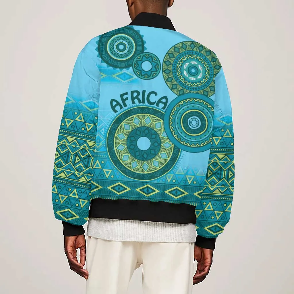 Afro Tribal Traditional Pattern Bomber Jacket Blue Motif LT9