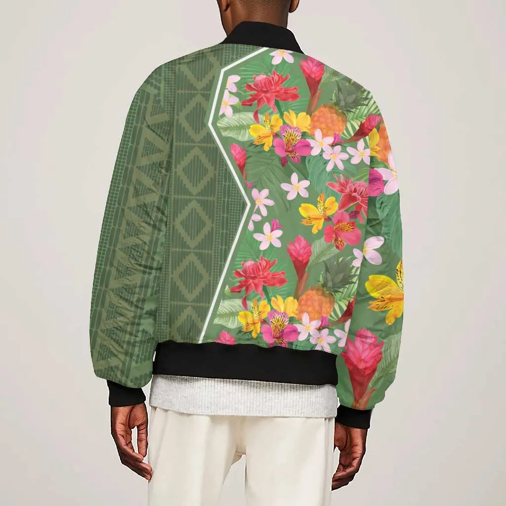 Afro Tropical Flowers Bomber Jacket Green Version LT18