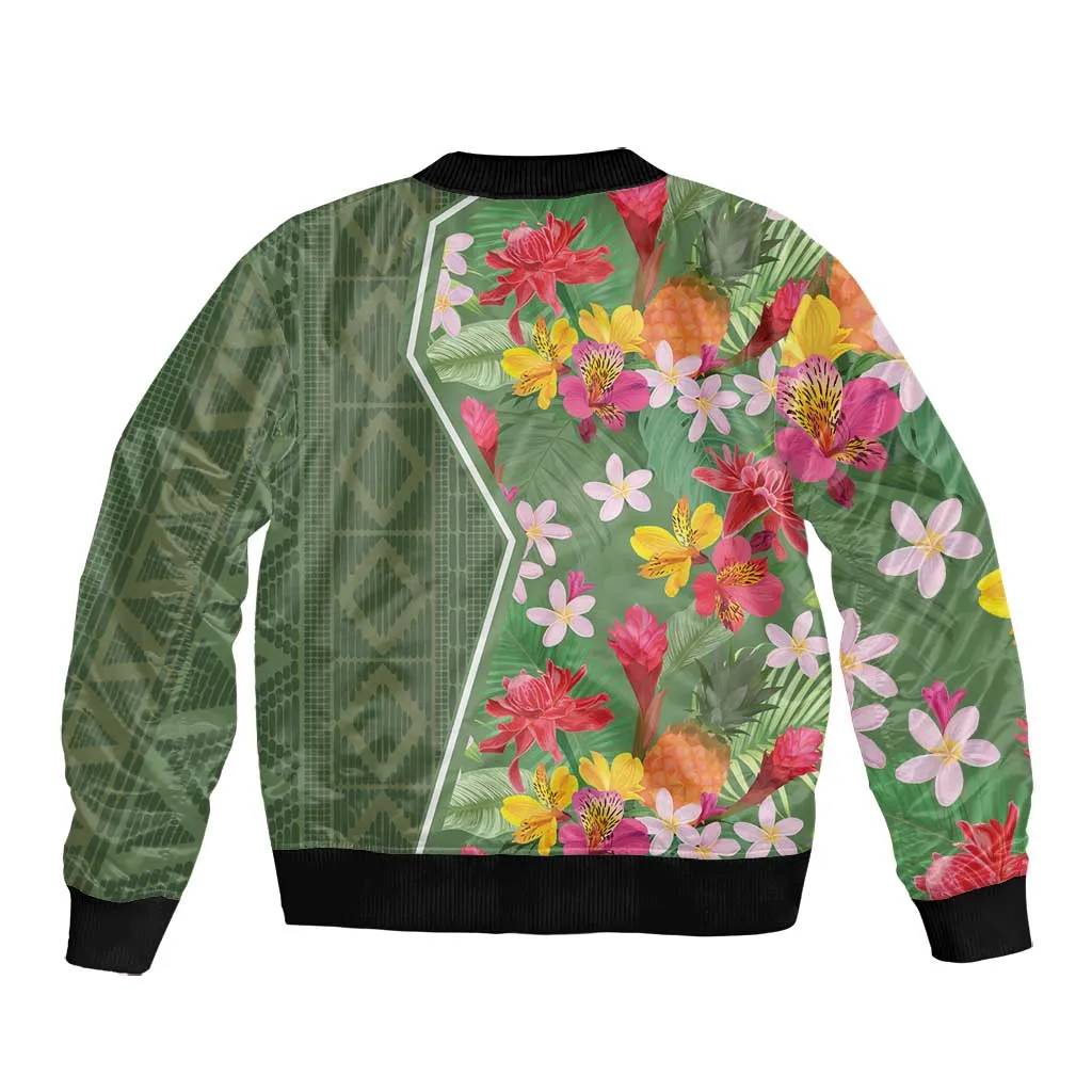 Afro Tropical Flowers Bomber Jacket Green Version LT18