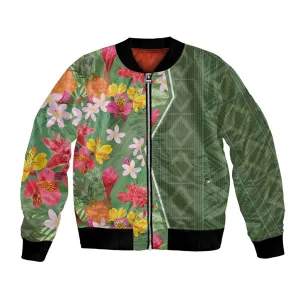 Afro Tropical Flowers Bomber Jacket Green Version LT18