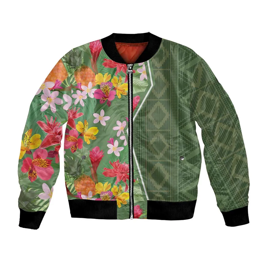 Afro Tropical Flowers Bomber Jacket Green Version LT18