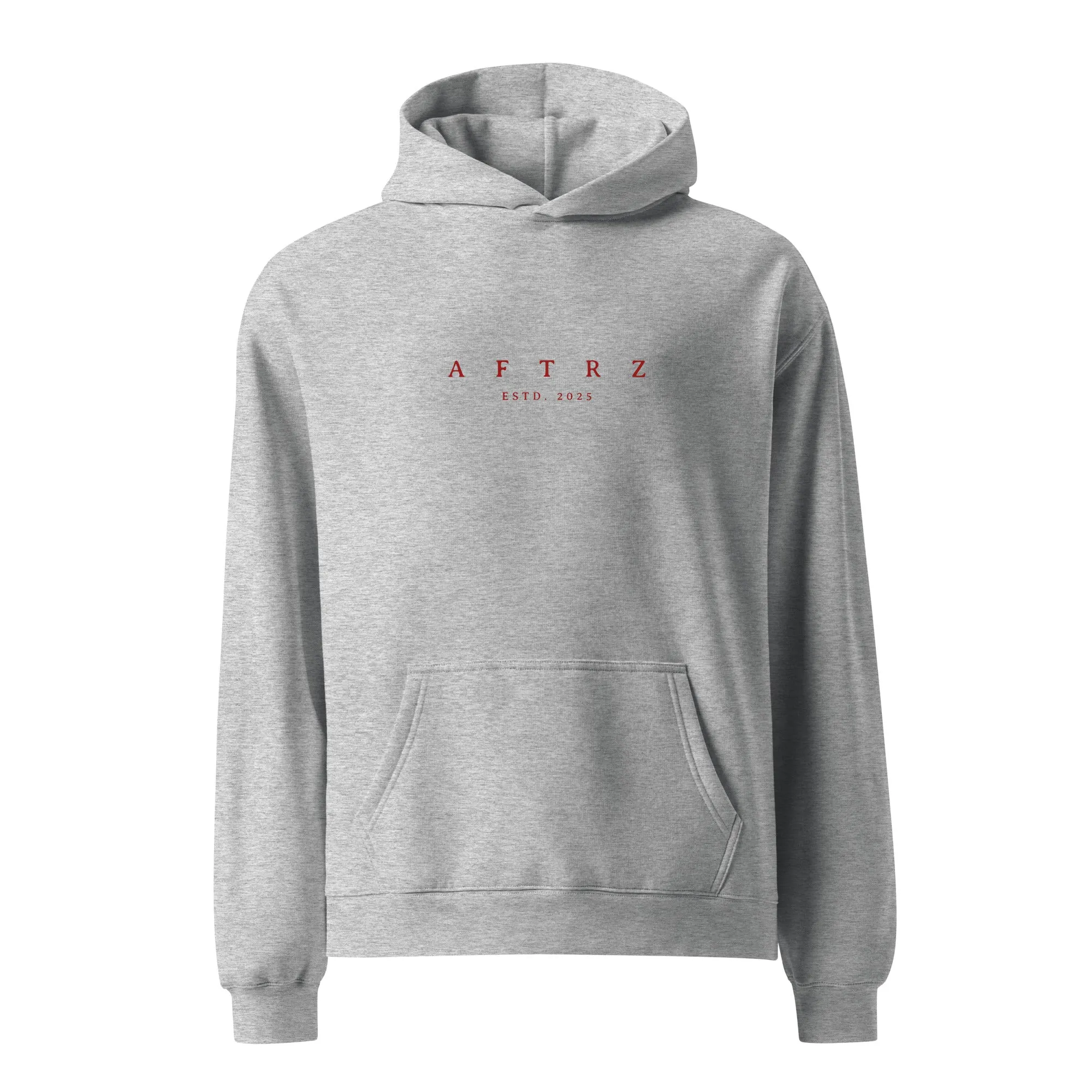 Aftrz Classics Premium Drop Shoulder Oversized Hoodie - Heather Grey with Red Logo