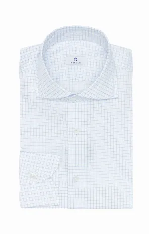 Albini Light Blue Check Twill 365 Easy Care Fine Cotton